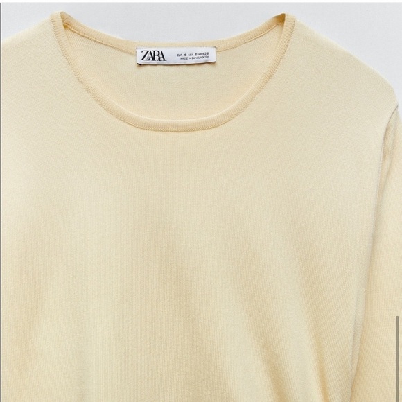 Zara Long-Sleeve Draped Knit Bodycon Midi Knee Length Dress, Cream, Size S - Picture 8 of 14